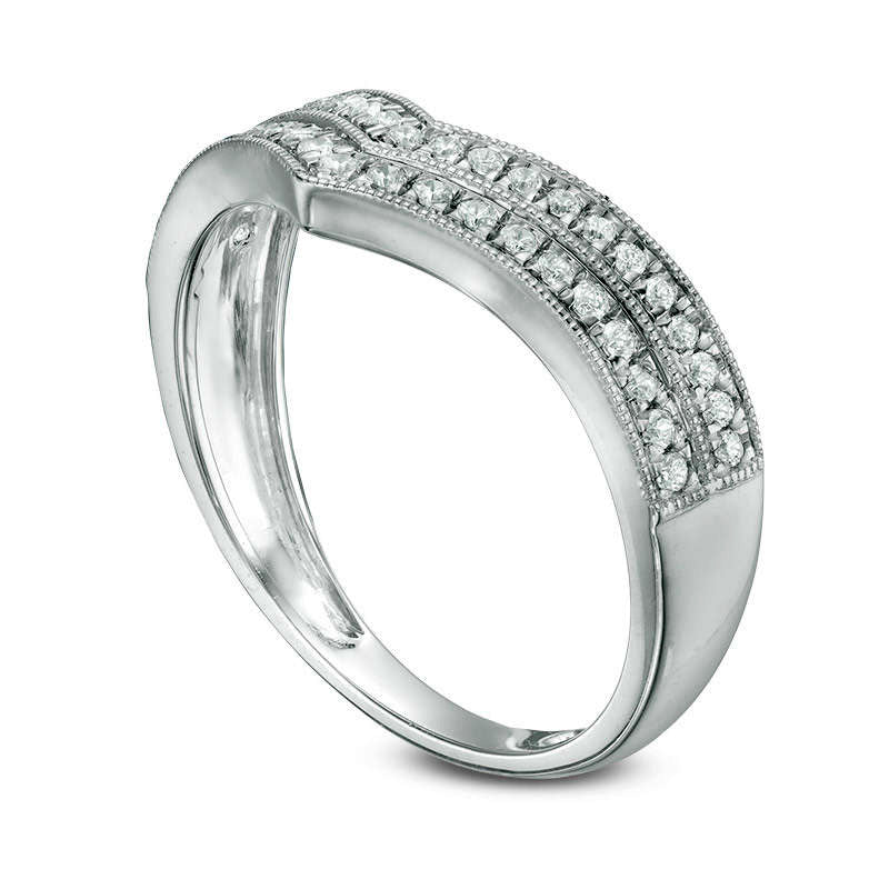 0.25 CT. T.W. Natural Diamond Two Row Chevron Wedding Band in Solid 10K White Gold