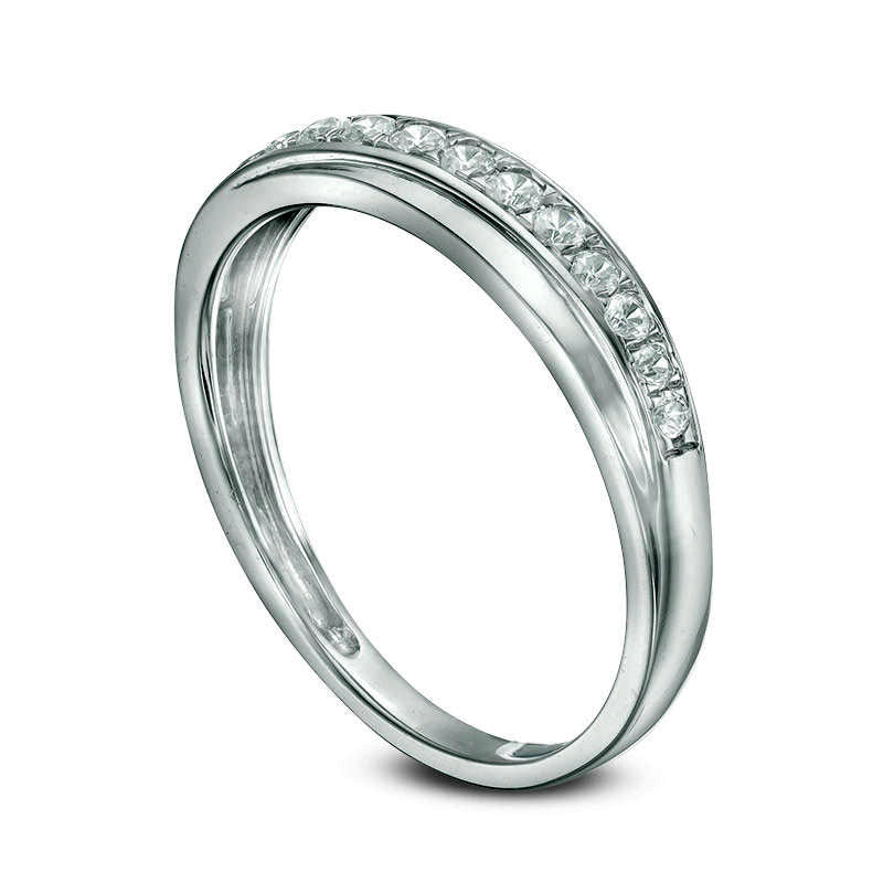 0.25 CT. T.W. Natural Diamond Slant Wedding Band in Solid 10K White Gold