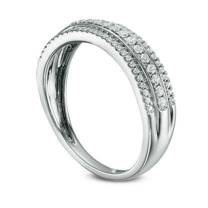0.33 CT. T.W. Natural Diamond Three Row Wedding Band in Solid 10K White Gold