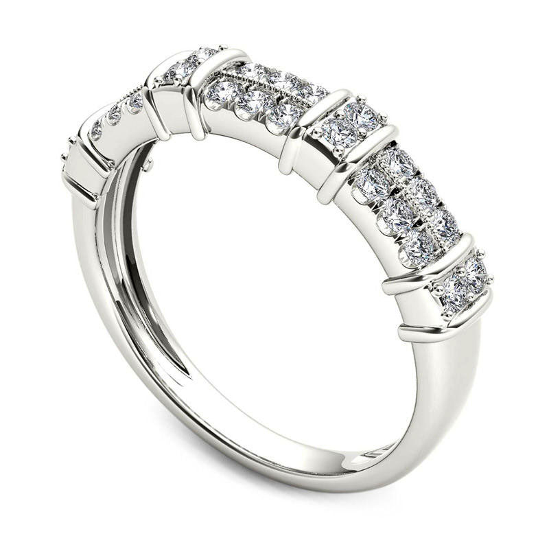 0.33 CT. T.W. Natural Diamond Two Row Wedding Band in Solid 10K White Gold