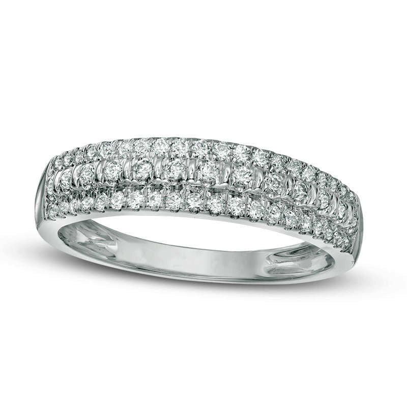 0.33 CT. T.W. Natural Diamond Three Row Wedding Band in Solid 10K White Gold