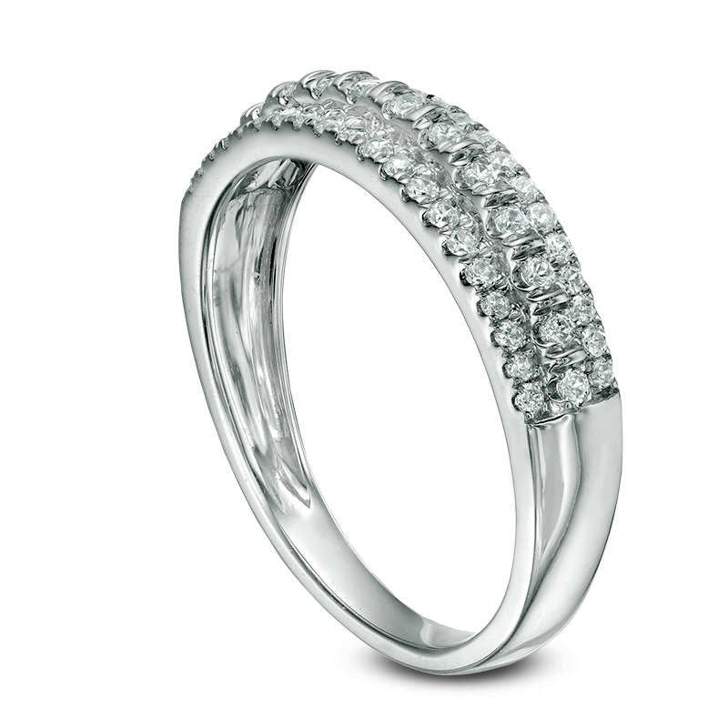 0.33 CT. T.W. Natural Diamond Three Row Wedding Band in Solid 10K White Gold