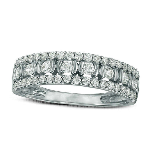 0.50 CT. T.W. Natural Diamond Three Row Wedding Band in Solid 10K White Gold