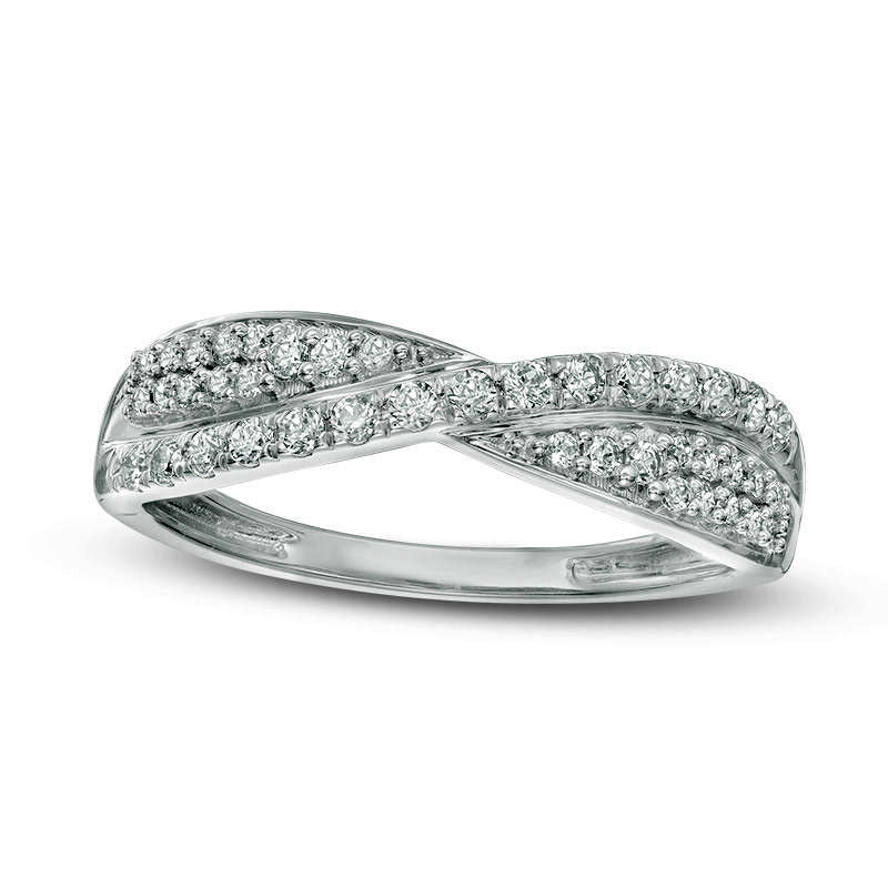 0.33 CT. T.W. Natural Diamond Crossover Wedding Band in Solid 10K White Gold