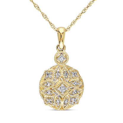 0.13 CT. T.W. Natural Diamond Antique Vintage-Style Pendant in 14K Gold - 17"