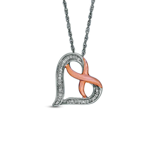 0.07 CT. T.W. Natural Diamond Infinity Heart Pendant in Sterling Silver and 10K Rose Gold