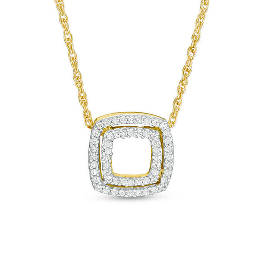 0.1 CT. T.W. Natural Diamond Double Square Pendant in 10K Yellow Gold