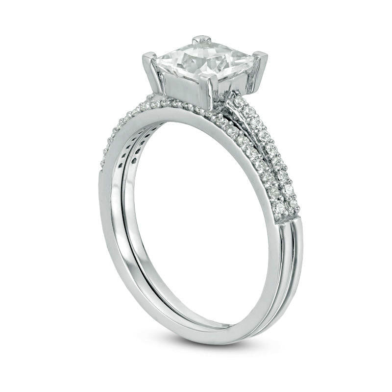 6.0mm Princess-Cut Lab-Created White Sapphire and 0.20 CT. T.W. Diamond Bridal Engagement Ring Set in Solid 10K White Gold