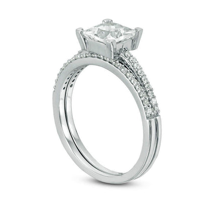 6.0mm Princess-Cut Lab-Created White Sapphire and 0.20 CT. T.W. Diamond Bridal Engagement Ring Set in Solid 10K White Gold