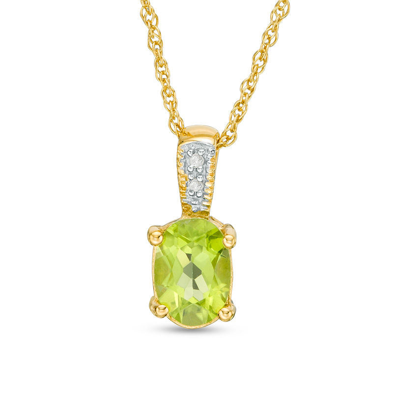 Oval Peridot and Natural Diamond Accent Pendant in Sterling Silver with 14K Gold Plate