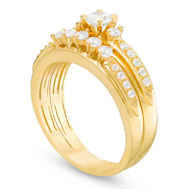 0.63 CT. T.W. Natural Diamond Three Stone Bridal Engagement Ring Set in Solid 14K Gold