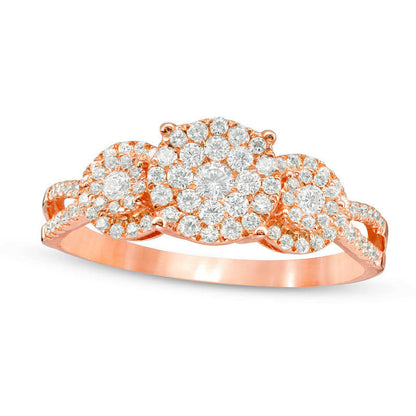 0.50 CT. T.W. Composite Natural Diamond Three Stone Frame Engagement Ring in Solid 10K Rose Gold