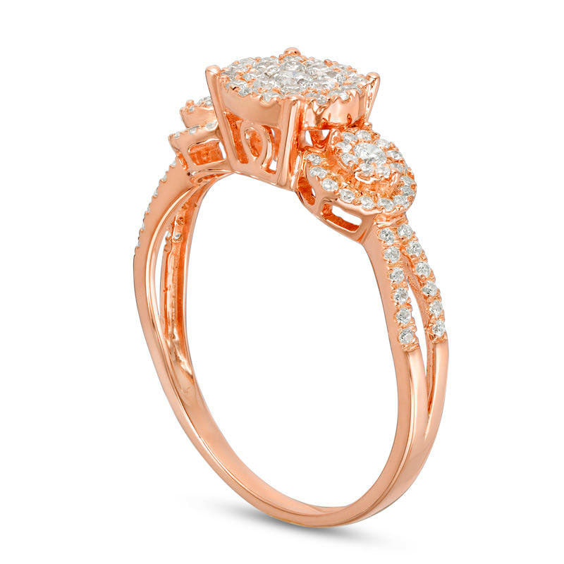 0.50 CT. T.W. Composite Natural Diamond Three Stone Frame Engagement Ring in Solid 10K Rose Gold