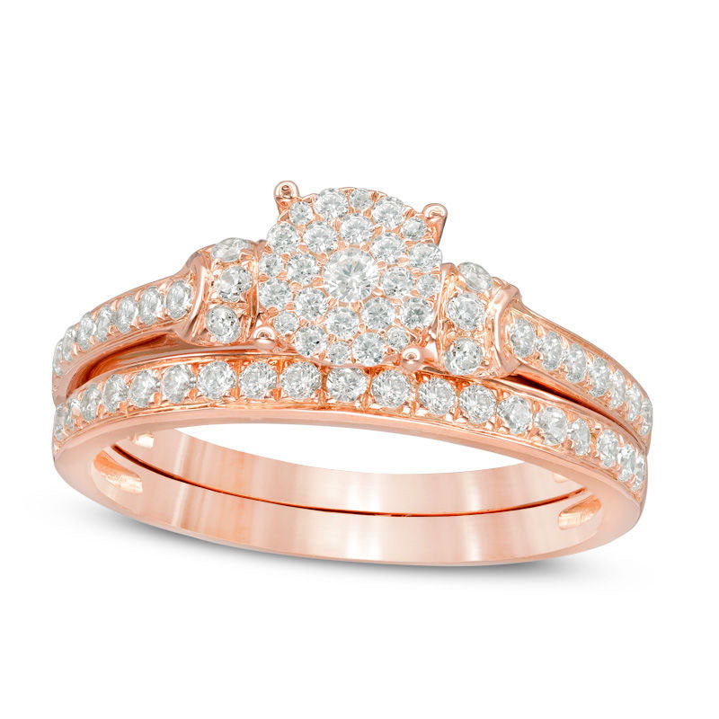 0.50 CT. T.W. Composite Natural Diamond Collar Bridal Engagement Ring Set in Solid 14K Rose Gold