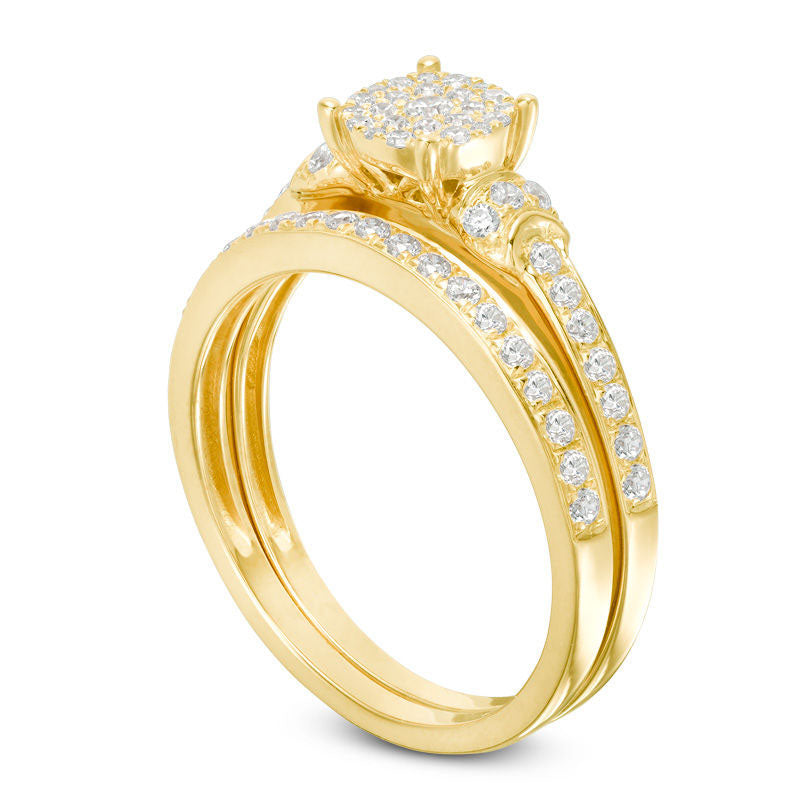 0.50 CT. T.W. Composite Natural Diamond Collar Bridal Engagement Ring Set in Solid 14K Gold