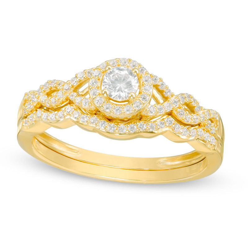 0.38 CT. T.W. Natural Diamond Frame Twist Bridal Engagement Ring Set in Solid 10K Yellow Gold