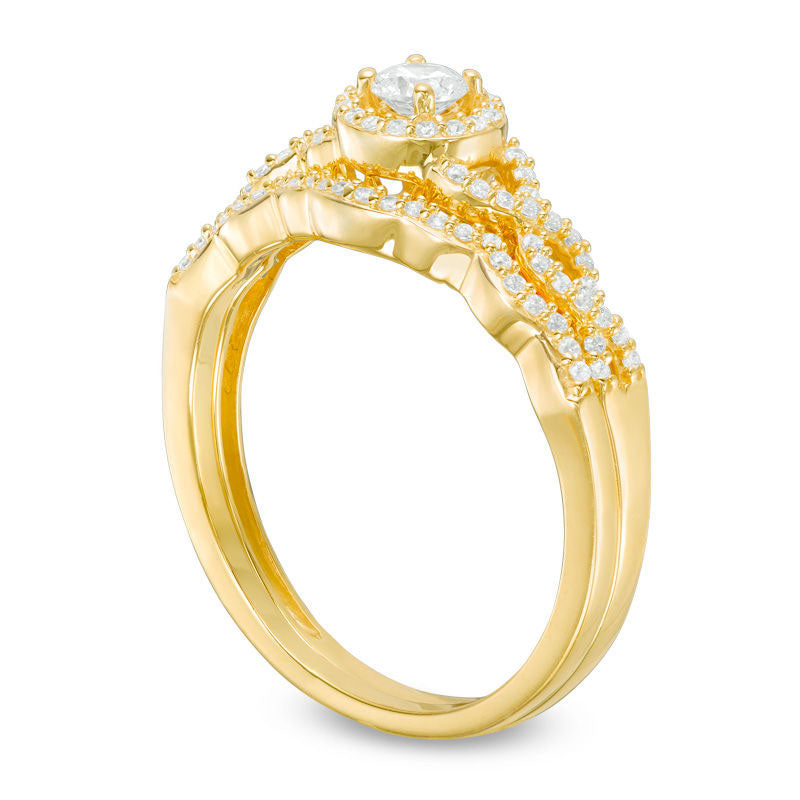 0.38 CT. T.W. Natural Diamond Frame Twist Bridal Engagement Ring Set in Solid 10K Yellow Gold