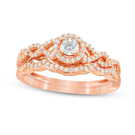 0.38 CT. T.W. Natural Diamond Frame Twist Bridal Engagement Ring Set in Solid 10K Rose Gold