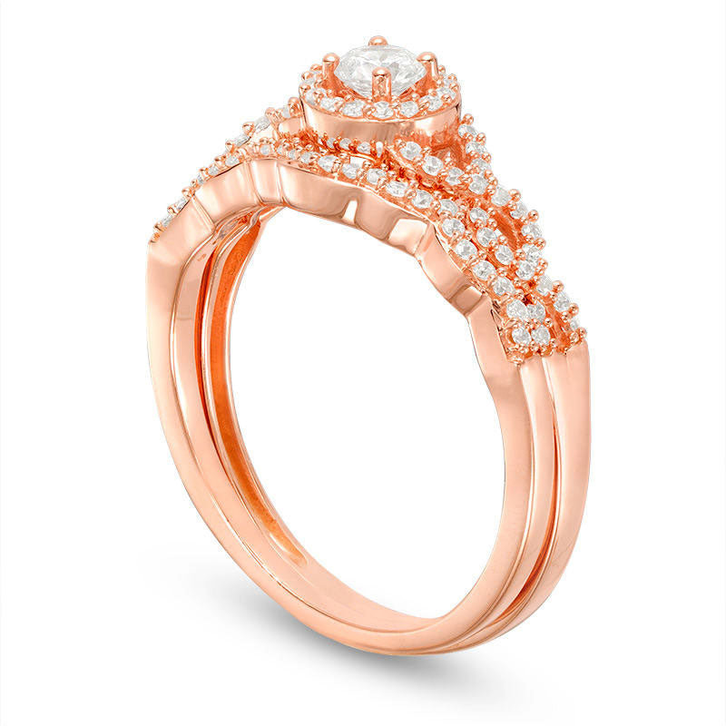 0.38 CT. T.W. Natural Diamond Frame Twist Bridal Engagement Ring Set in Solid 10K Rose Gold