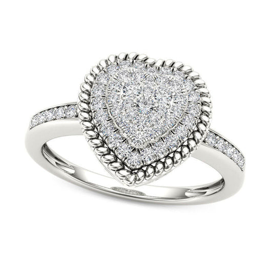 0.25 CT. T.W. Composite Natural Diamond Heart-Shaped Rope Frame Ring in Solid 10K White Gold