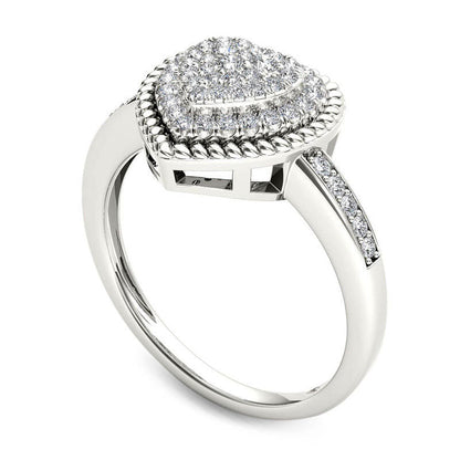 0.25 CT. T.W. Composite Natural Diamond Heart-Shaped Rope Frame Ring in Solid 10K White Gold