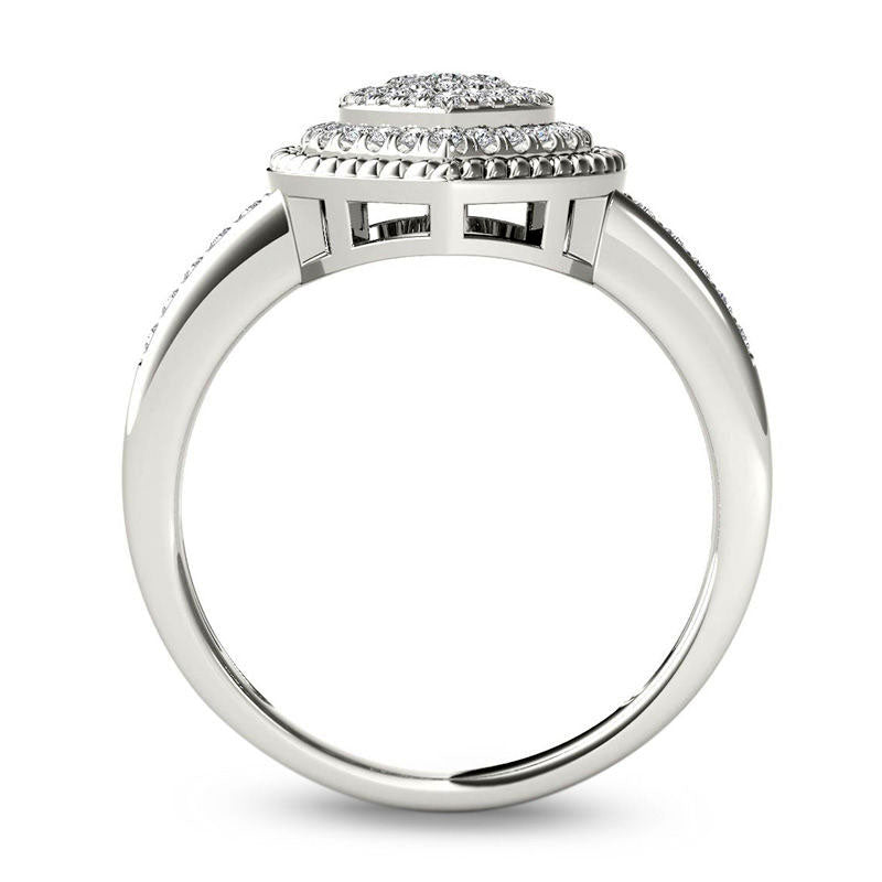 0.25 CT. T.W. Composite Natural Diamond Heart-Shaped Rope Frame Ring in Solid 10K White Gold
