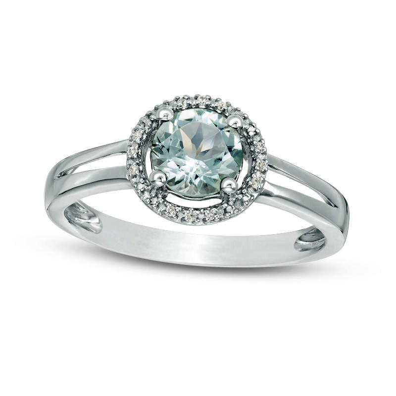 5.7mm Aquamarine and Natural Diamond Accent Frame Split Shank Ring in Sterling Silver