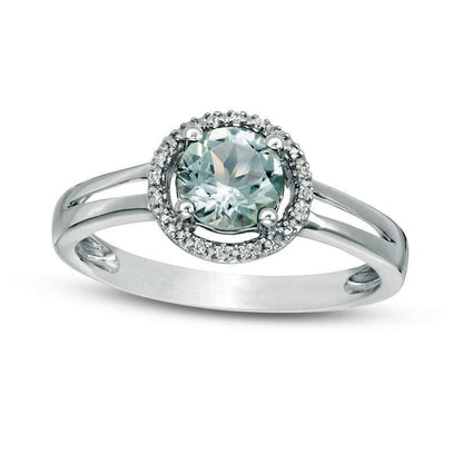 5.7mm Aquamarine and Natural Diamond Accent Frame Split Shank Ring in Sterling Silver