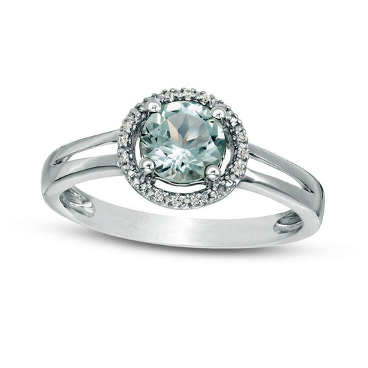 5.7mm Aquamarine and Natural Diamond Accent Frame Split Shank Ring in Sterling Silver