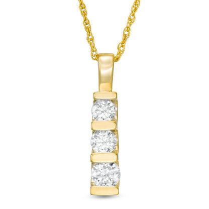 0.5 CT. T.W. Natural Diamond Three Stone Linear Drop Pendant in 10K Yellow Gold