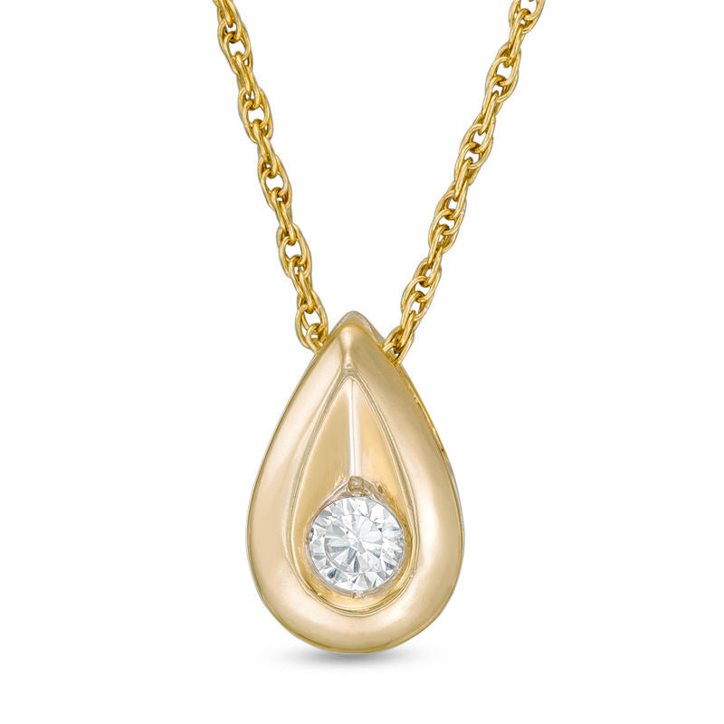 0.1 CT. Natural Clarity Enhanced Solitaire Teardrop Pendant in 10K Yellow Gold