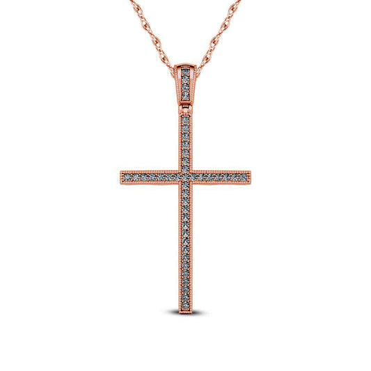 0.13 CT. T.W. Natural Diamond Antique Vintage-Style Cross Pendant in 10K Rose Gold
