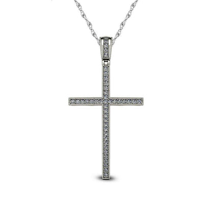 0.13 CT. T.W. Natural Diamond Antique Vintage-Style Cross Pendant in 10K White Gold