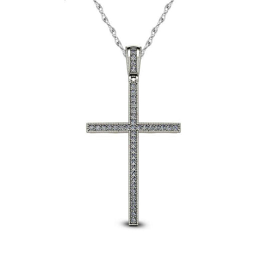 0.13 CT. T.W. Natural Diamond Antique Vintage-Style Cross Pendant in 10K White Gold