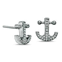 0.13 CT. T.W. Diamond Anchor Stud Earrings in Sterling Silver