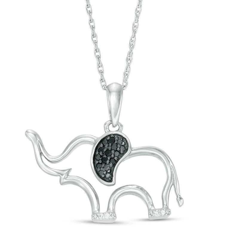 0.07 CT. T.W. Enhanced Black and White Natural Diamond Elephant Pendant in Sterling Silver