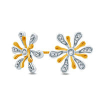 0.1 CT. T.W. Diamond Wave Flower Stud Earrings in Sterling Silver and 14K Gold Plate