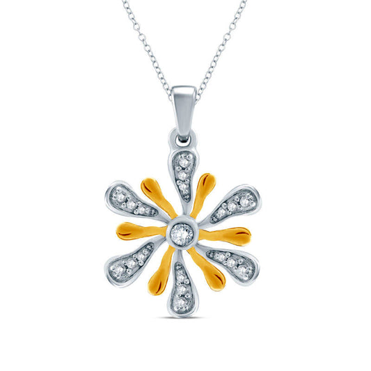 Natural Diamond Accent Wave Flower Pendant in Sterling Silver and 14K Gold Plate