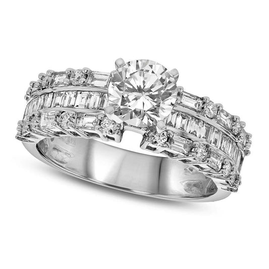 2.0 CT. T.W. Natural Diamond Three Row Engagement Ring in Solid 18K White Gold (I/SI2)