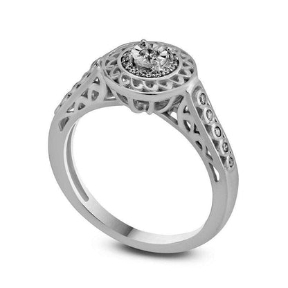 0.17 CT. T.W. Natural Diamond Flower Engagement Ring in Sterling Silver