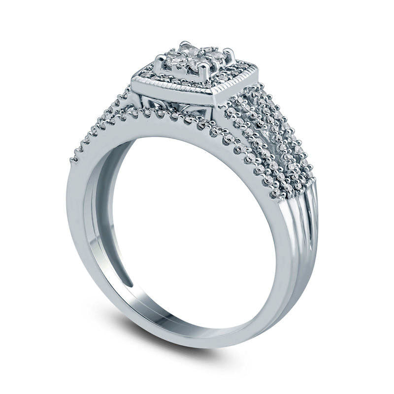 0.50 CT. T.W. Composite Natural Diamond Cushion Frame X" Open Shank Bridal Engagement Ring Set in Solid 10K White Gold"