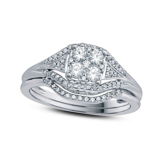 0.38 CT. T.W. Composite Natural Diamond Square Bridal Engagement Ring Set in Solid 10K White Gold