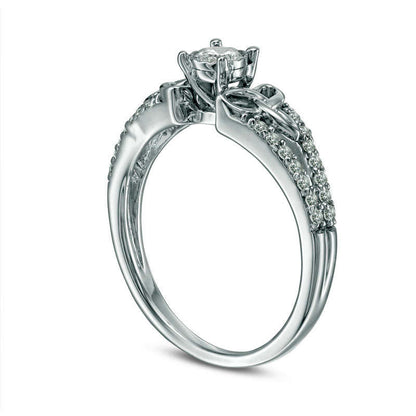 0.33 CT. T.W. Natural Diamond Celtic Knots Split Shank Engagement Ring in Solid 10K White Gold