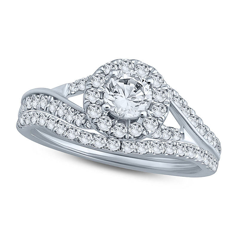 1.0 CT. T.W. Natural Diamond Frame Bypass Bridal Engagement Ring Set in Solid 10K White Gold