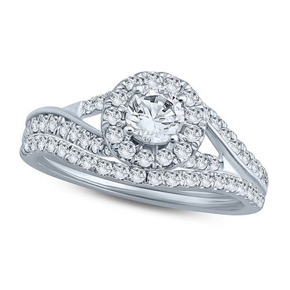 1.0 CT. T.W. Natural Diamond Frame Bypass Bridal Engagement Ring Set in Solid 10K White Gold