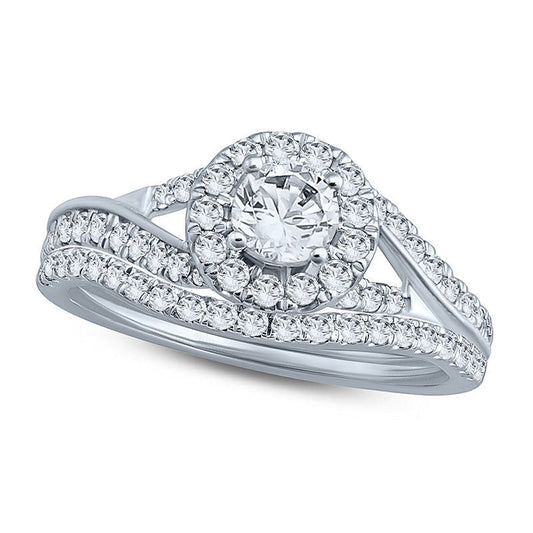 1.0 CT. T.W. Natural Diamond Frame Bypass Bridal Engagement Ring Set in Solid 10K White Gold