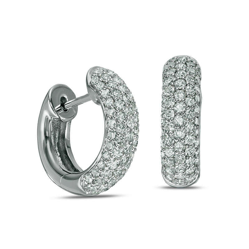 1-1.1 CT. T.W. Diamond Huggie Hoop Earrings in 14K White Gold