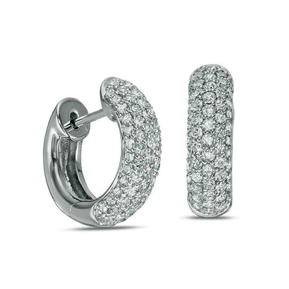 1-1.1 CT. T.W. Diamond Huggie Hoop Earrings in 14K White Gold