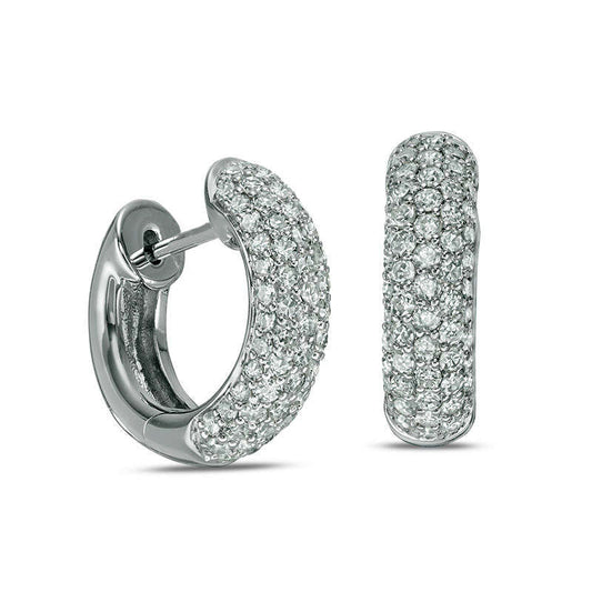 1-1.1 CT. T.W. Diamond Huggie Hoop Earrings in 14K White Gold