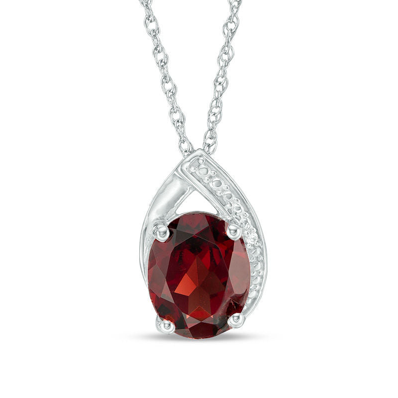Oval Garnet and Lab-Created White Sapphire Teardrop Pendant in Sterling Silver